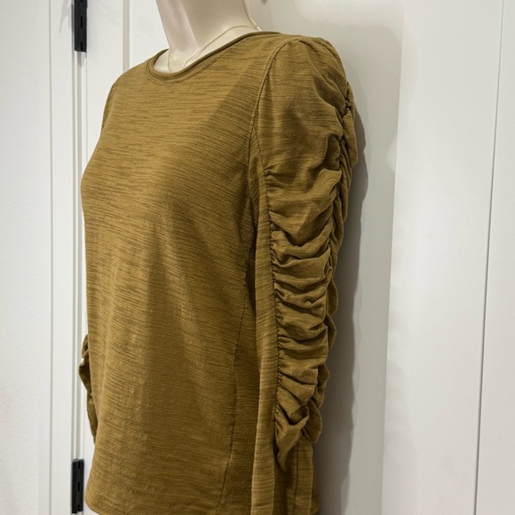 House Of Harlow 1960 Burnout Ruched Long Sleeve Tee Top Bronze Olive Medium Fall - Picture 6 of 10
